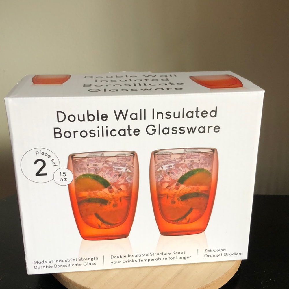 Double Wall Insulated Borosilicate Glassware ORANGE